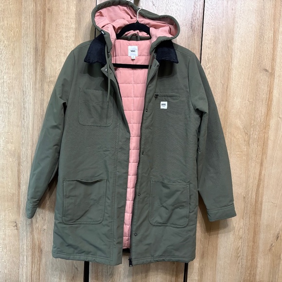 VANS Women’s Drill Chore Long Coat Corduroy Collar Hooded Jacket Size S MTE - Picture 5 of 16